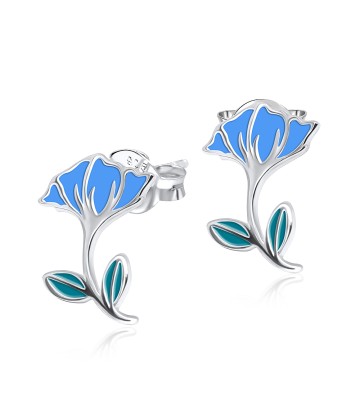 Blue Hibiscus Silver Ear Stud STS-3466 (CO22+CO15)